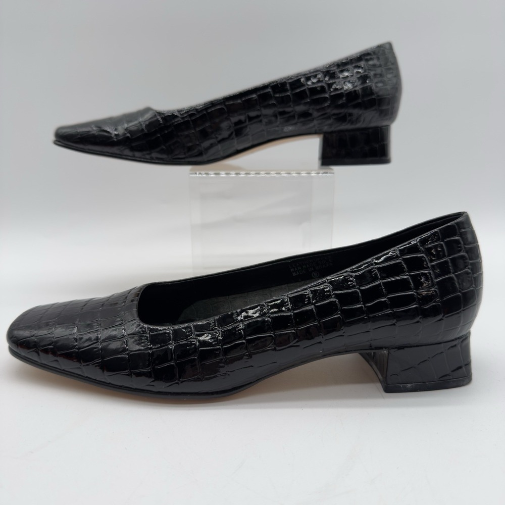 Etienne Aigner Vintage Twiggy I Black Patent Croc. Leather Block Heel Size 6.5M - Picture 5 of 13